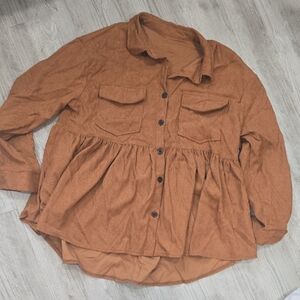 Emery Rose Brown Peplum Button-Up Shirt